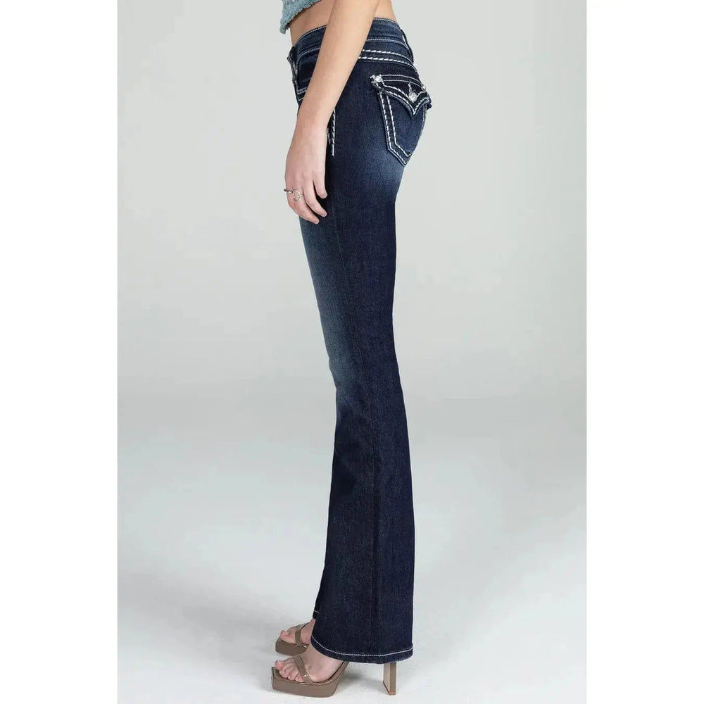 Miss Me Loose Saddle Stitch Border Bootcut Jeans - LECCE