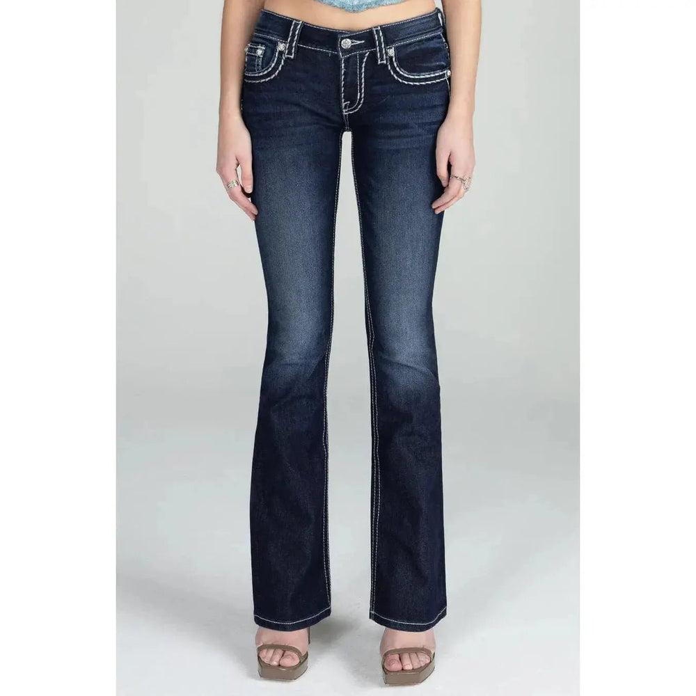 Miss Me Loose Saddle Stitch Border Bootcut Jeans - LECCE