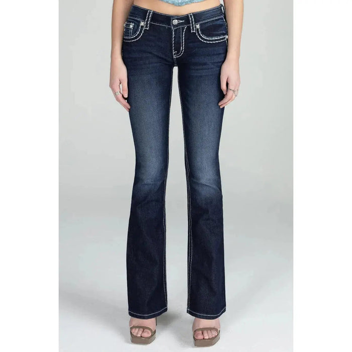 Miss Me Loose Saddle Stitch Border Bootcut Jeans - LECCE