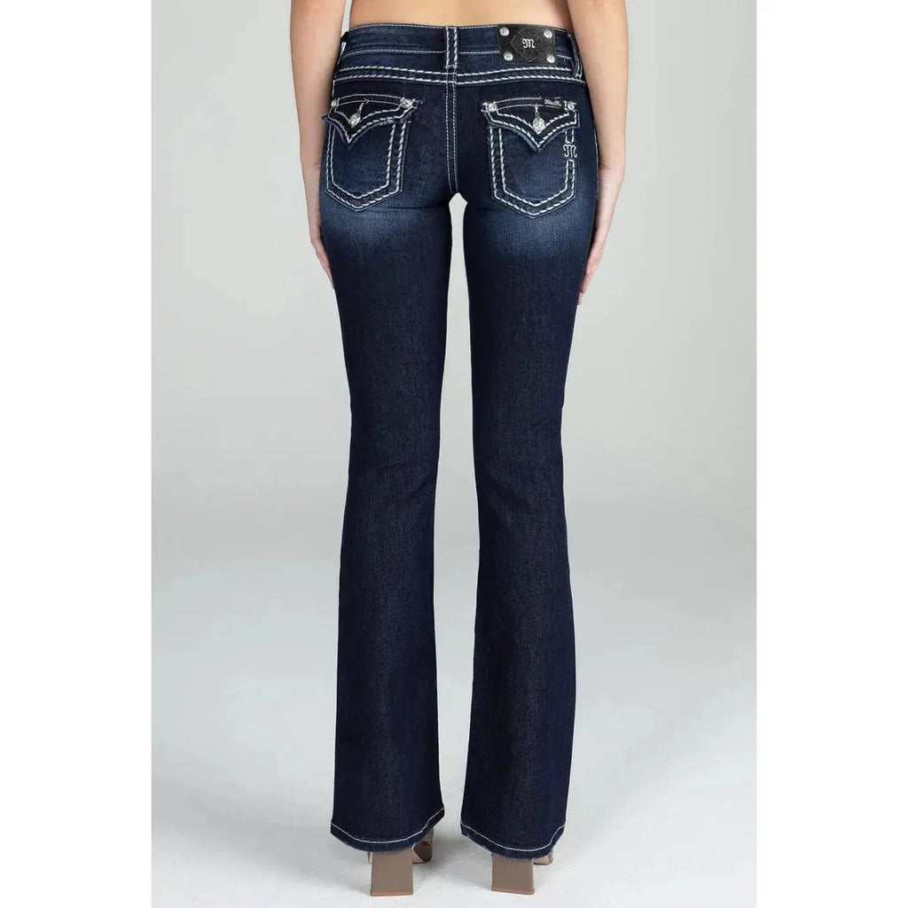 Miss Me Loose Saddle Stitch Border Bootcut Jeans