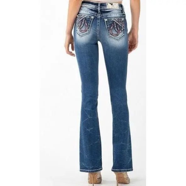 Miss Me Medium Blue Wash Horseshoe Pocket Boot Cut - LECCE