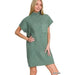Mock Neck Short Sleeve Sweater Dress With Pocket - LECCE