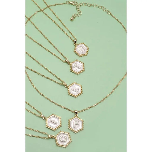 Monogram Initial Hexagon Epoxy Charm Necklace - LECCE