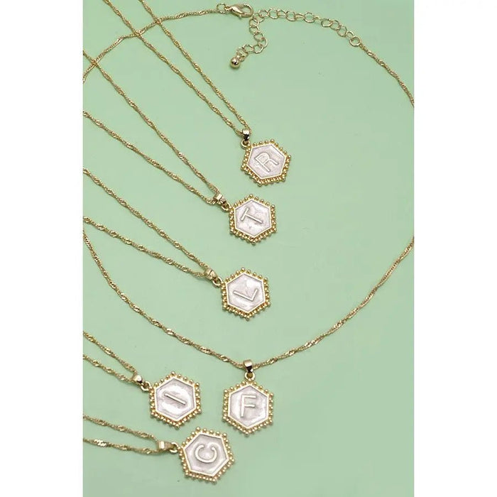 Monogram Initial Hexagon Epoxy Charm Necklace - LECCE
