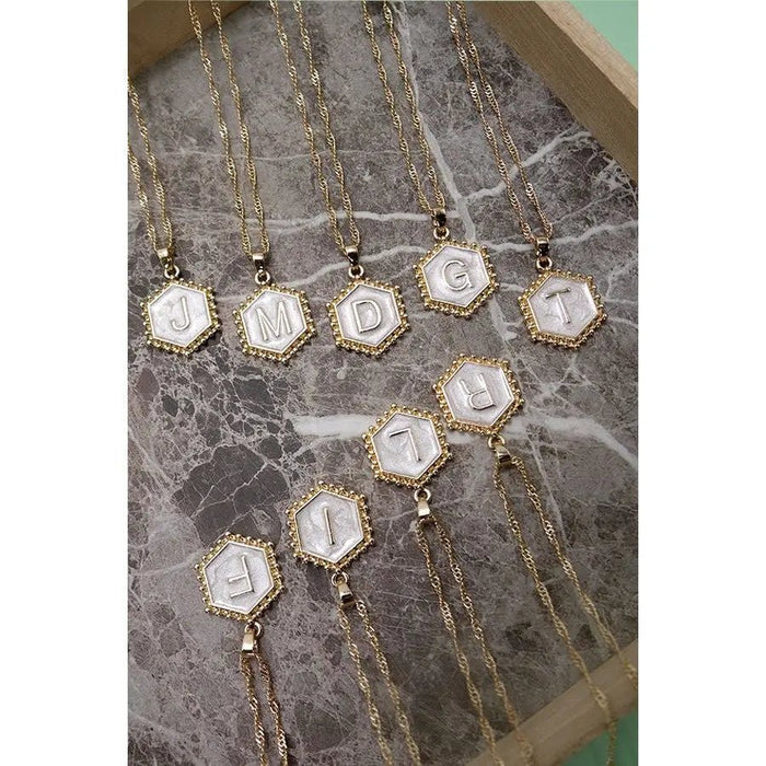 Monogram Initial Hexagon Epoxy Charm Necklace - LECCE