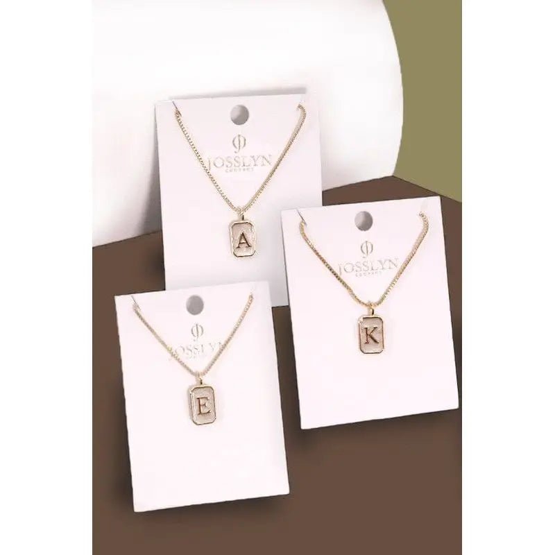 Monogram Initial Rectangle Pearly Charm Necklace - LECCE