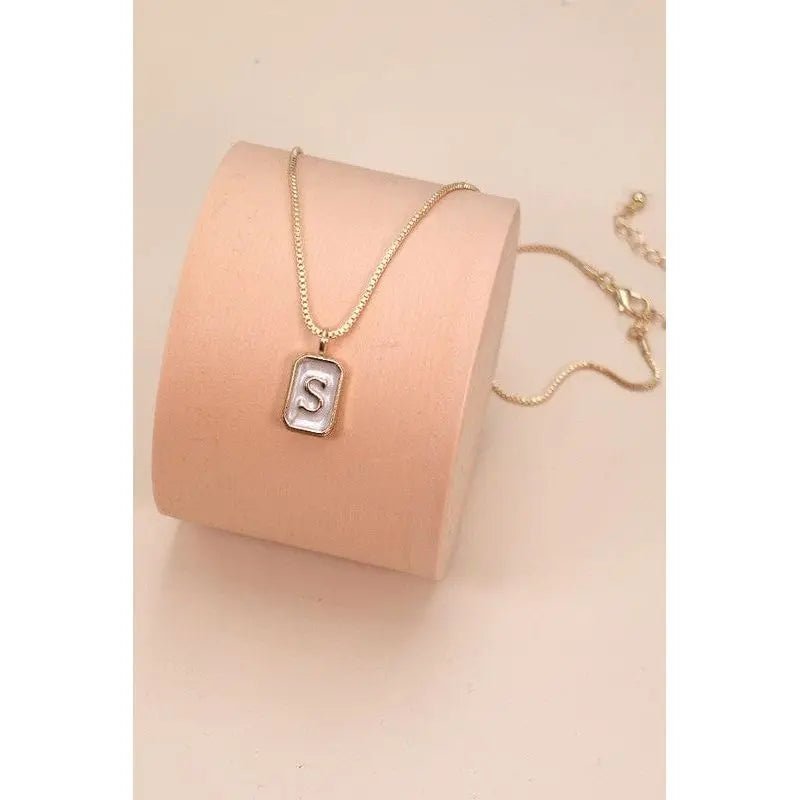 Monogram Initial Rectangle Pearly Charm Necklace - LECCE