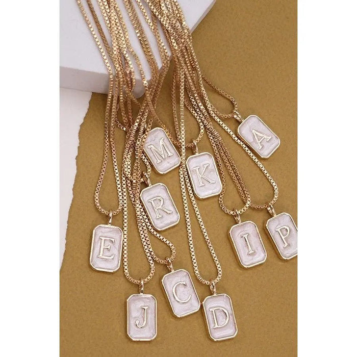 Monogram Initial Rectangle Pearly Charm Necklace - LECCE