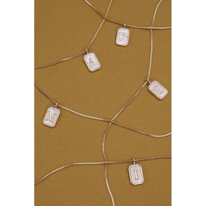 Monogram Initial Rectangle Pearly Charm Necklace - LECCE