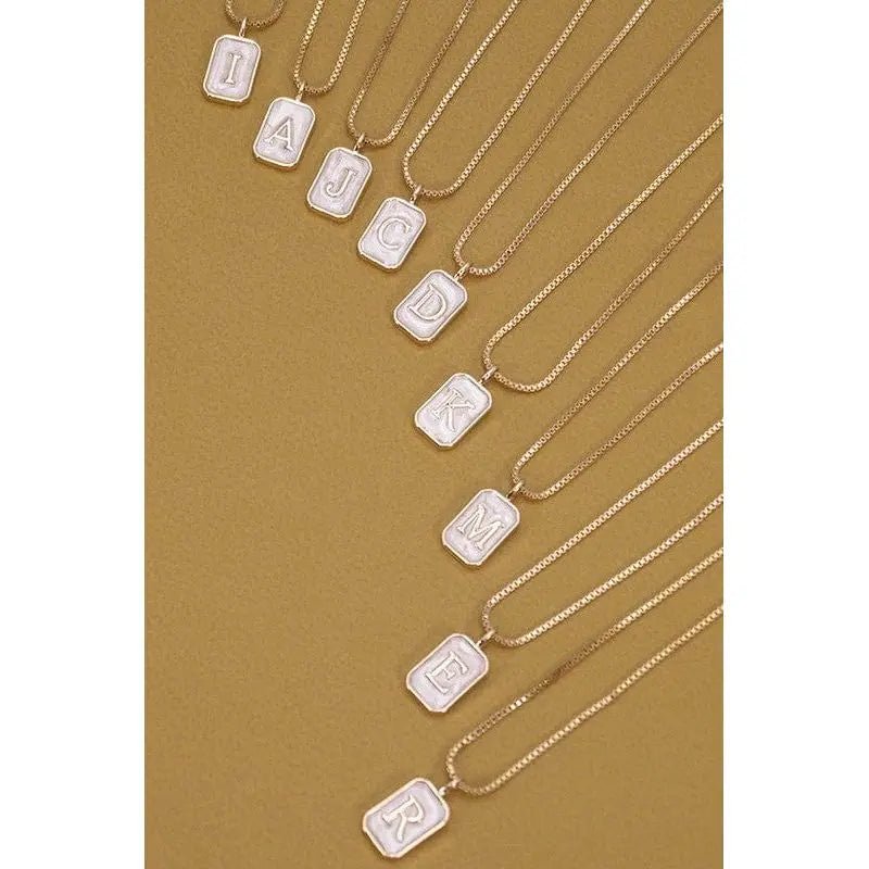 Monogram Initial Rectangle Pearly Charm Necklace - LECCE