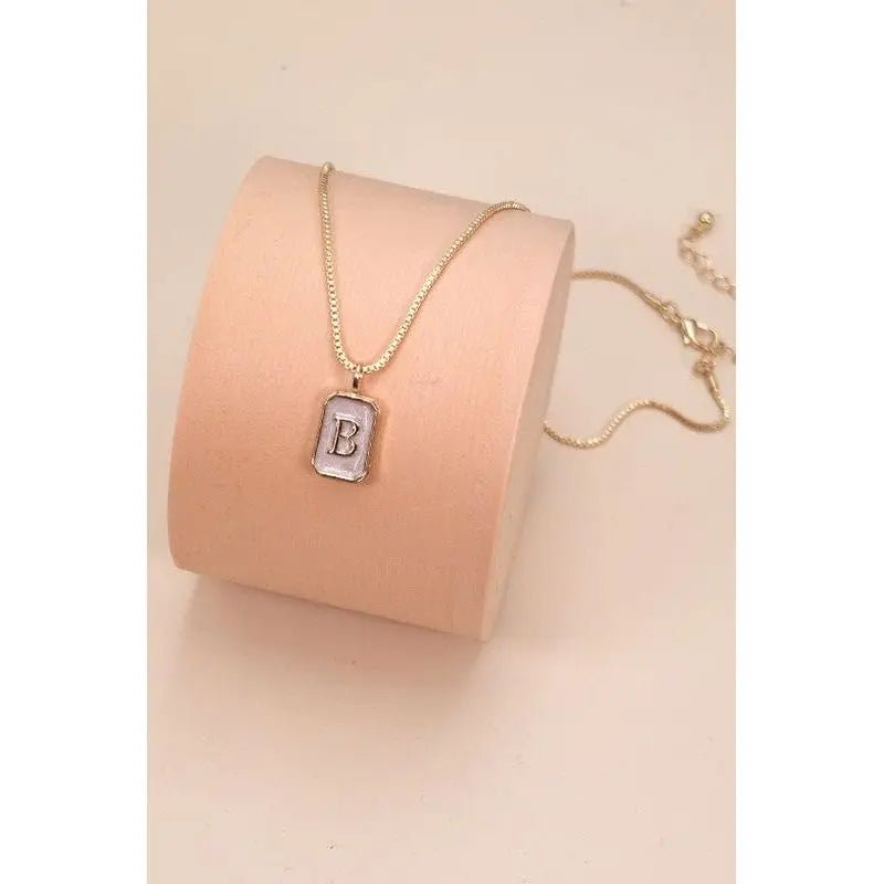 Monogram Initial Rectangle Pearly Charm Necklace - LECCE