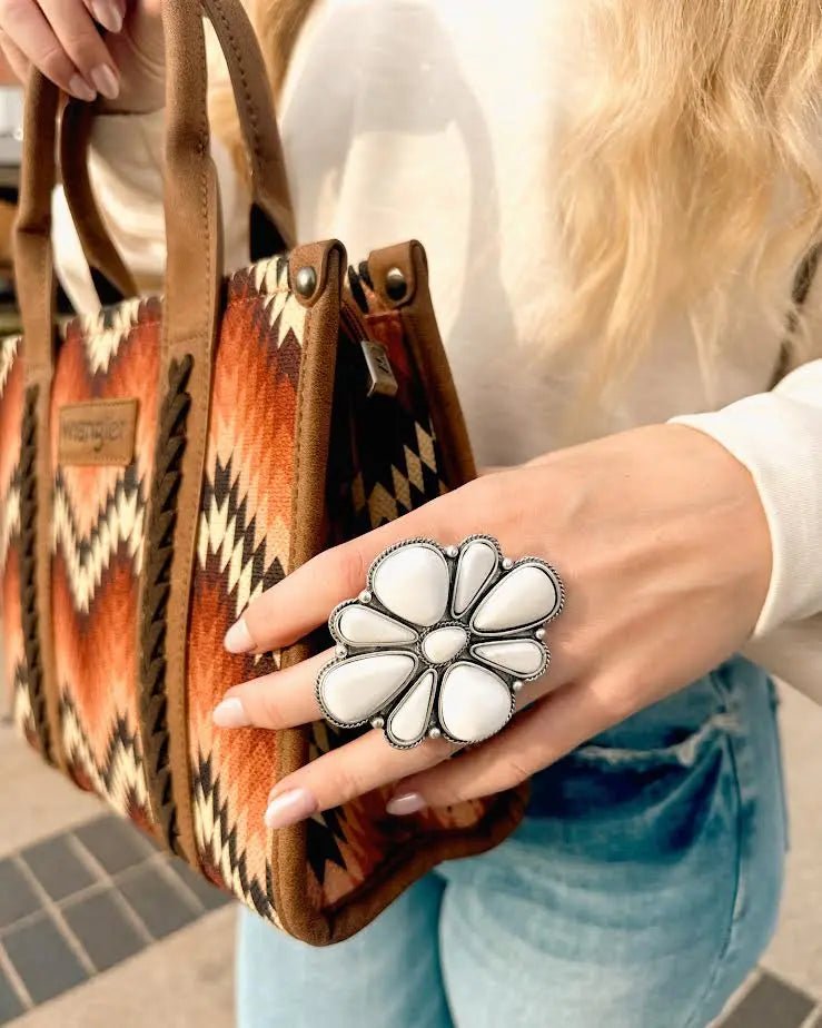 Monster Size White Turquoise Adjustable Ring - LECCE