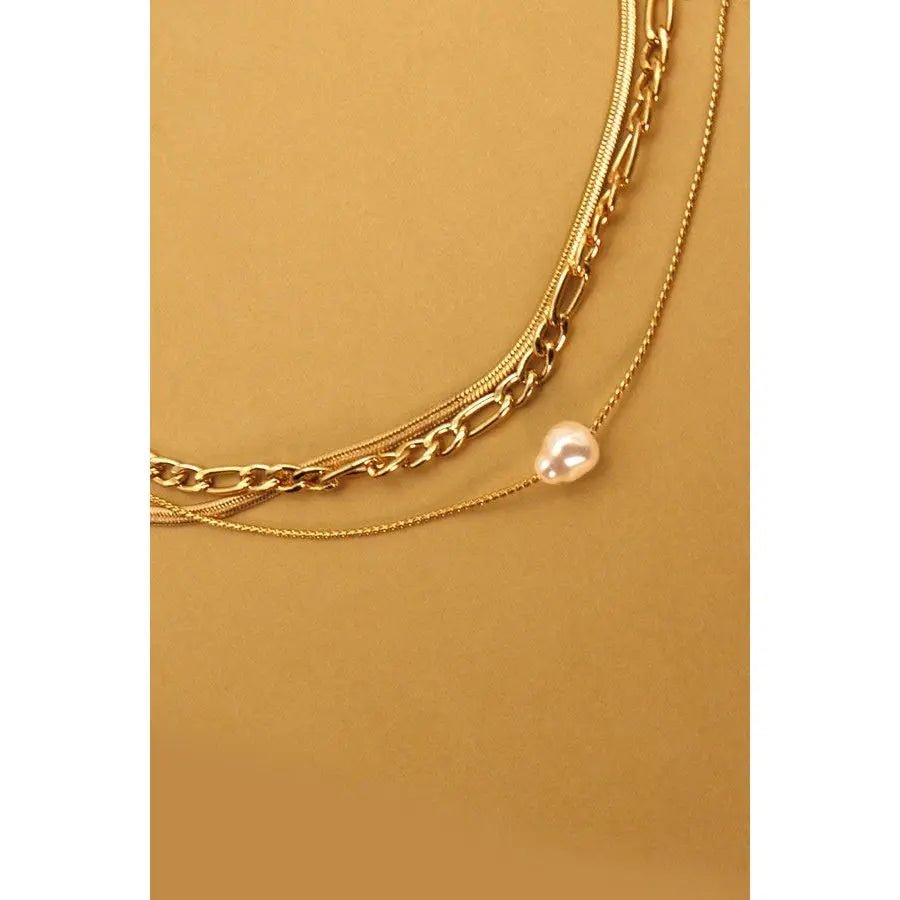 Multi Layer Natural Peral Charm Necklace - LECCE