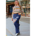 Multicolor Striped Hollowed Knitted Loose Sweater - LECCE