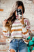 Multicolor Striped Hollowed Knitted Loose Sweater - LECCE