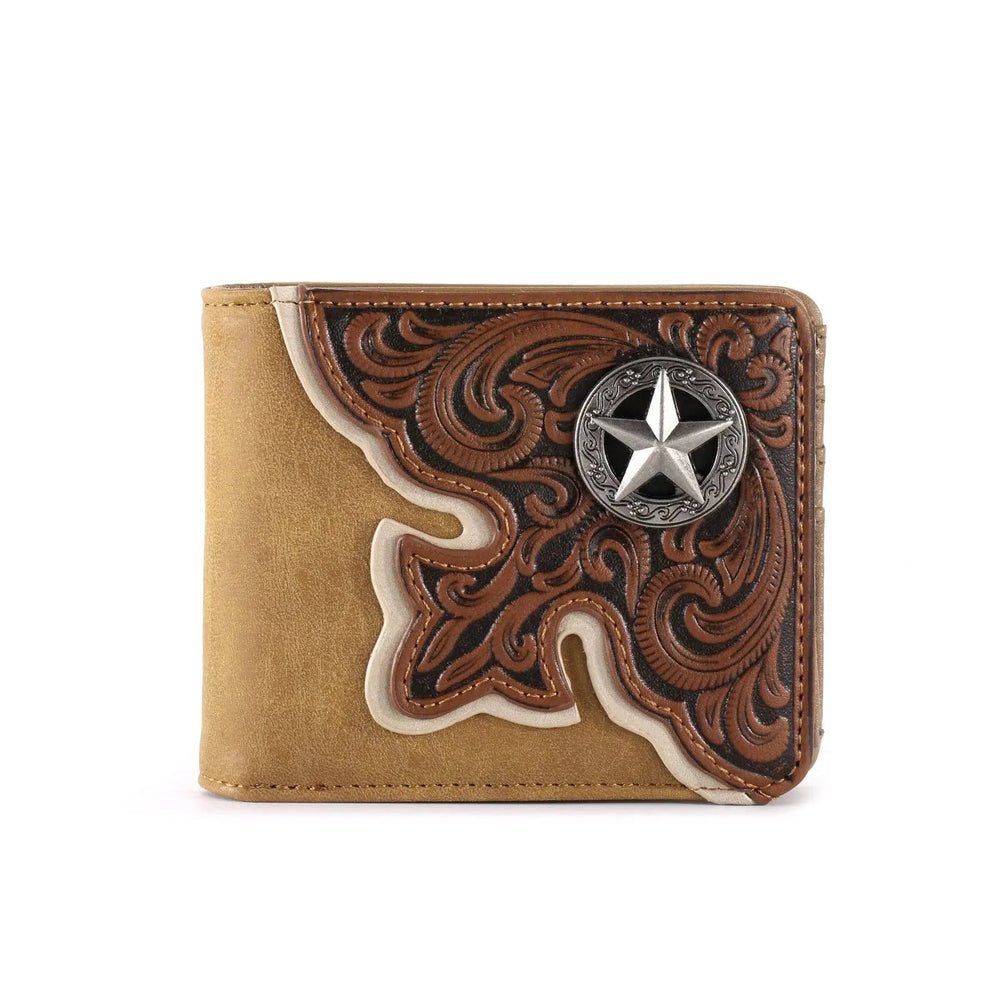 MW - 603 Embossed Vintage Floral Lone - Star Men's Bifold PU Leather Wallet - LECCE