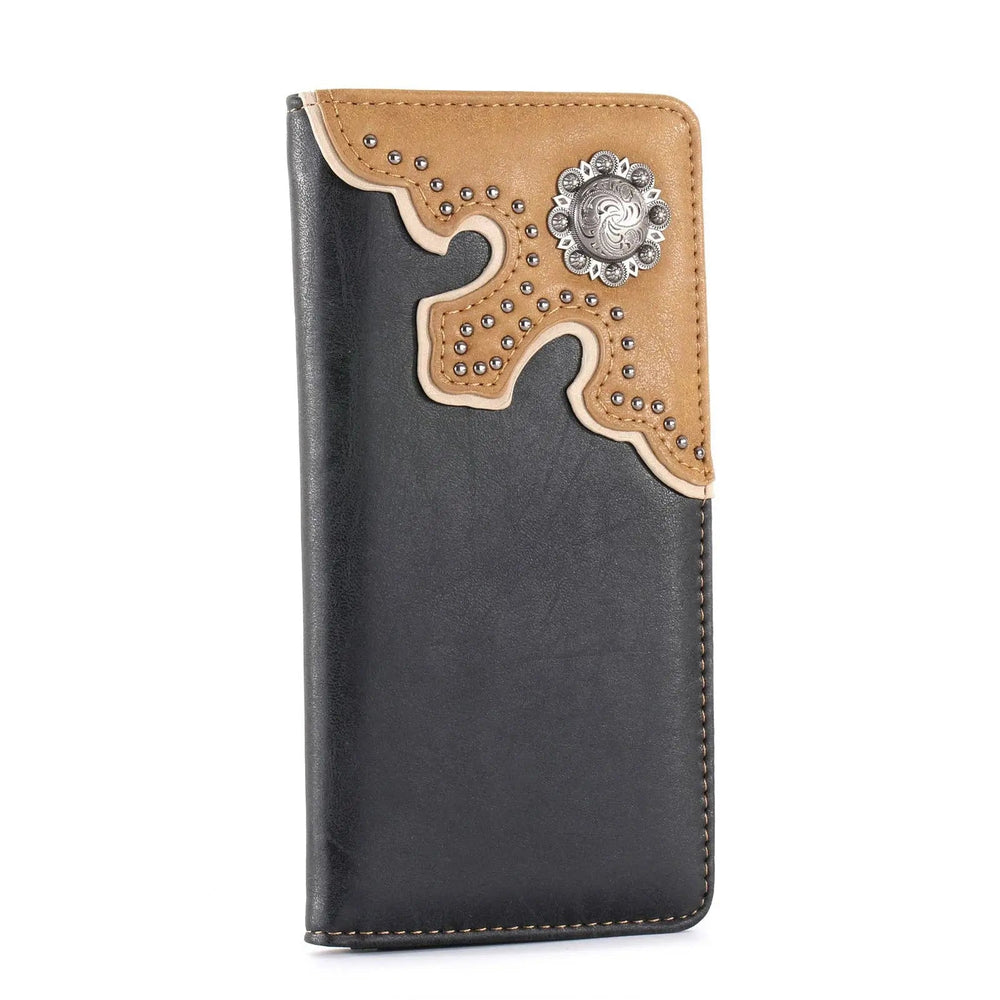 MW - 606 Antique Silver Berry Concho Men's Bifold Long PU Leather Wallet - LECCE