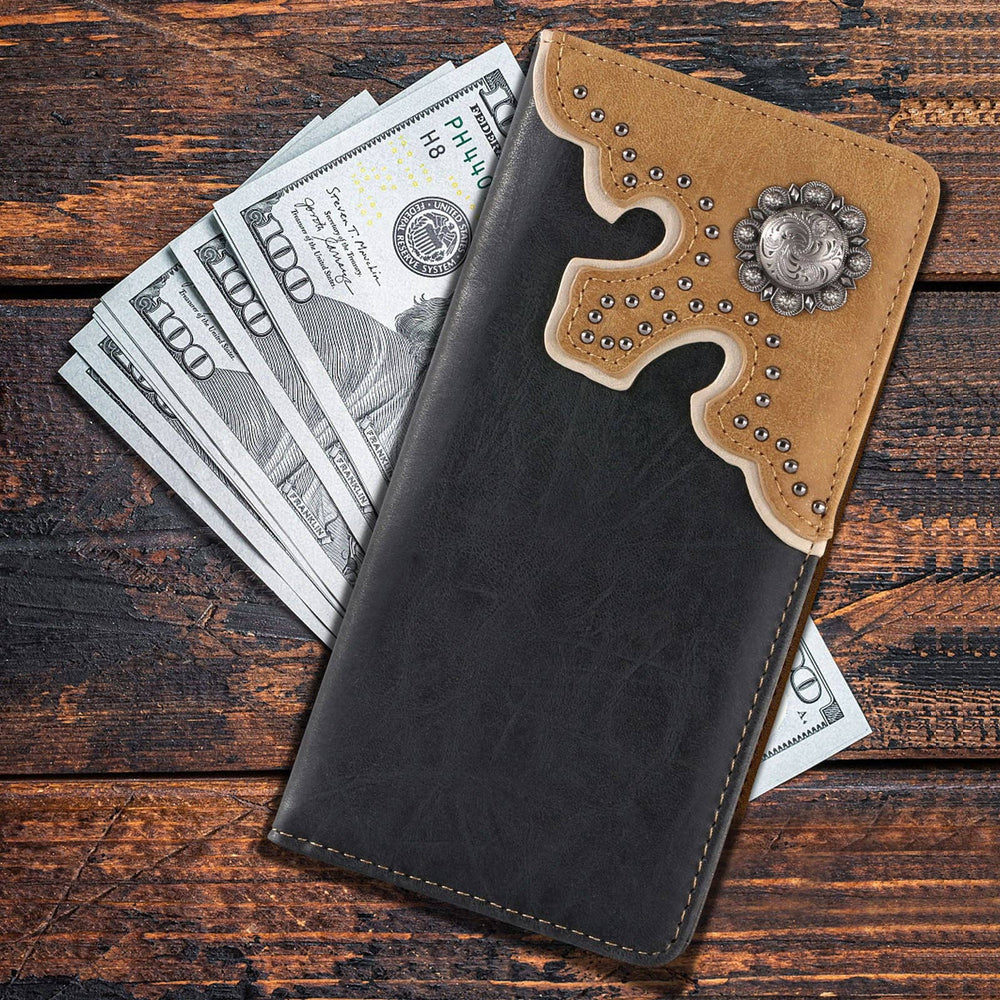 MW - 606 Antique Silver Berry Concho Men's Bifold Long PU Leather Wallet - LECCE