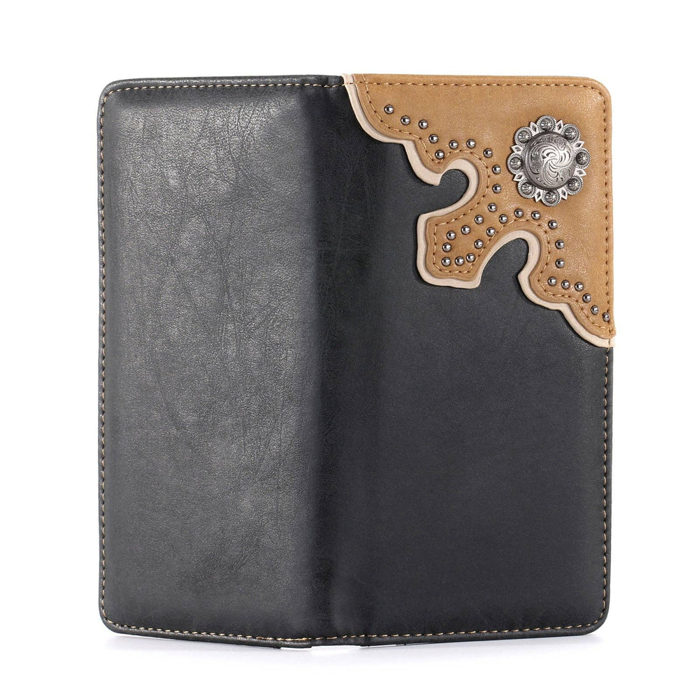 MW - 606 Antique Silver Berry Concho Men's Bifold Long PU Leather Wallet - LECCE