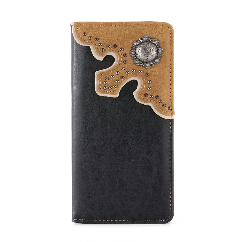 MW - 606 Antique Silver Berry Concho Men's Bifold Long PU Leather Wallet - LECCE