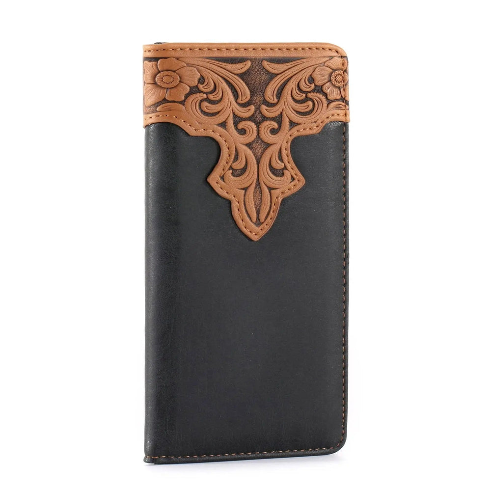MW - 607 Embossed Vintage Floral Men's Bifold Long PU Leather Wallet - LECCE