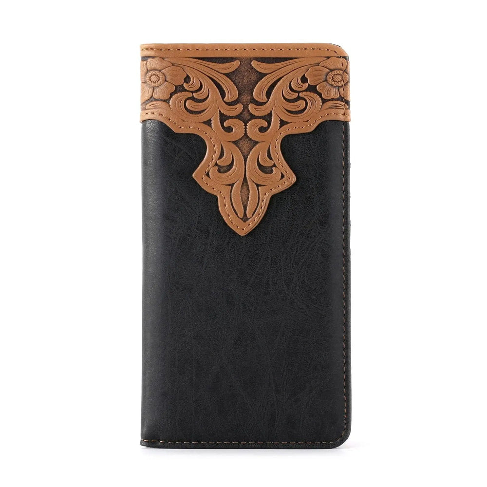 MW - 607 Embossed Vintage Floral Men's Bifold Long PU Leather Wallet - LECCE