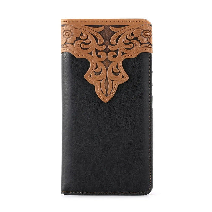 MW - 607 Embossed Vintage Floral Men's Bifold Long PU Leather Wallet - LECCE