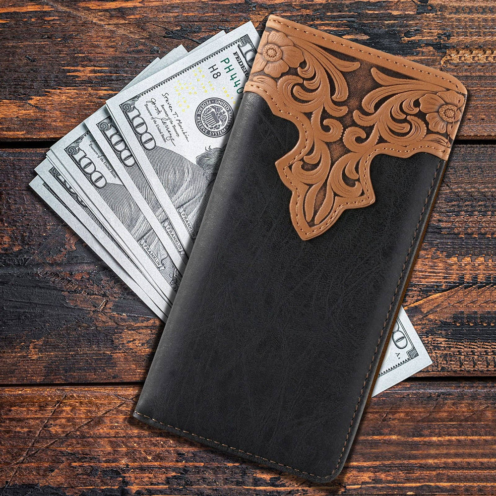 MW - 607 Embossed Vintage Floral Men's Bifold Long PU Leather Wallet - LECCE