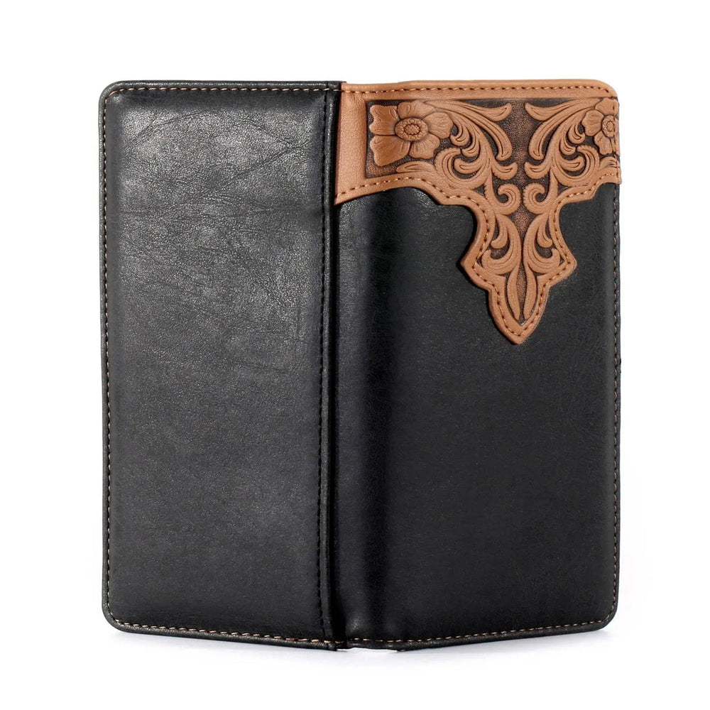 MW - 607 Embossed Vintage Floral Men's Bifold Long PU Leather Wallet - LECCE