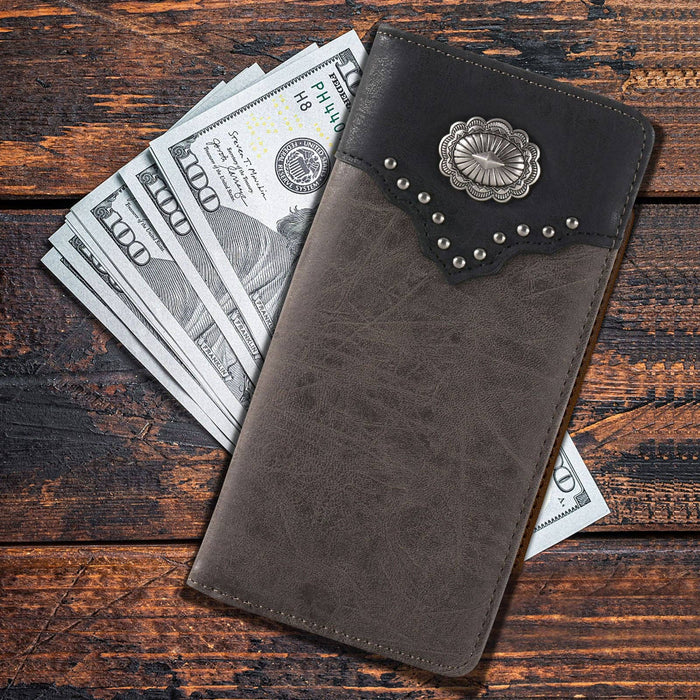 MW - 609 Color Block Navajo Concho Men's Bifold Long PU Leather Wallet - LECCE
