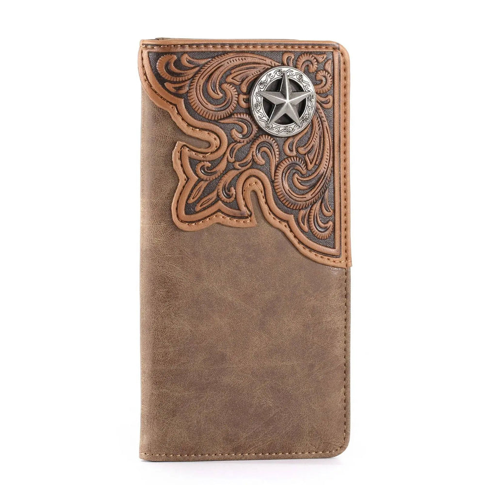 MW - 610 Embossed Lone Star Concho Men's Bifold Long PU Leather Wallet - LECCE