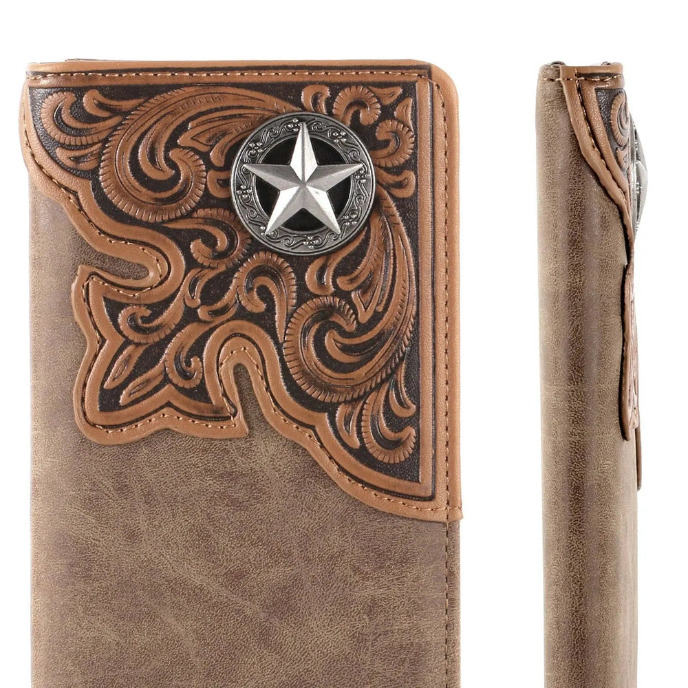 MW - 610 Embossed Lone Star Concho Men's Bifold Long PU Leather Wallet - LECCE