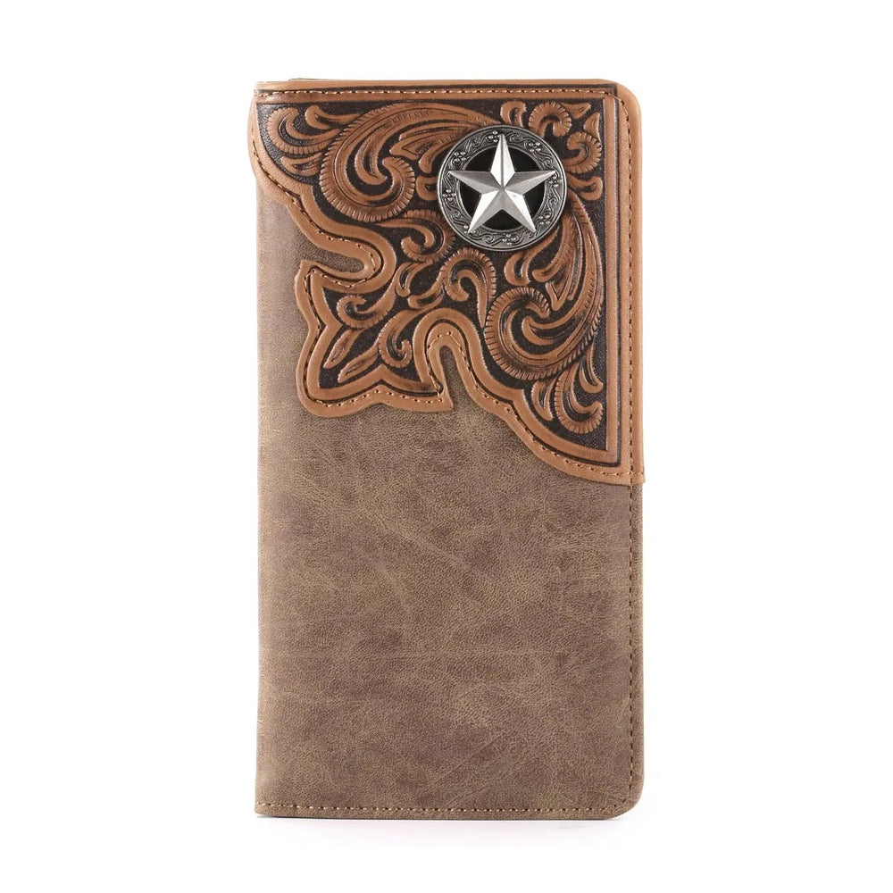 MW - 610 Embossed Lone Star Concho Men's Bifold Long PU Leather Wallet - LECCE
