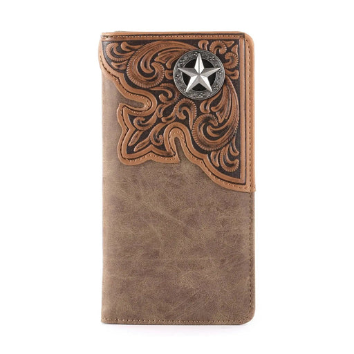MW - 610 Embossed Lone Star Concho Men's Bifold Long PU Leather Wallet - LECCE