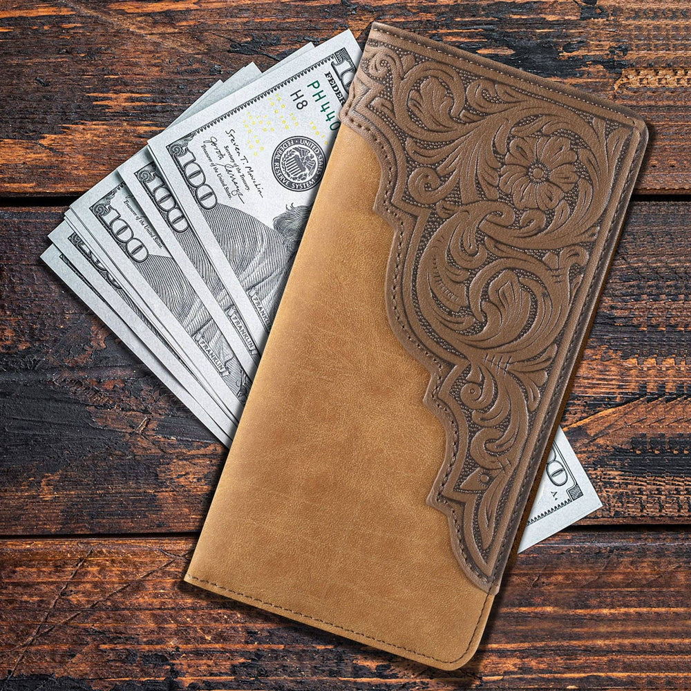 MW - 611 Embossed Floral Men's Bifold Long PU Leather Wallet - LECCE