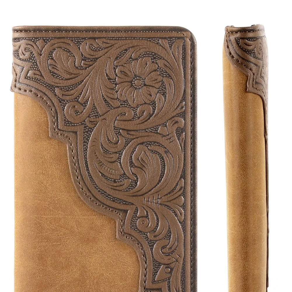 MW - 611 Embossed Floral Men's Bifold Long PU Leather Wallet - LECCE