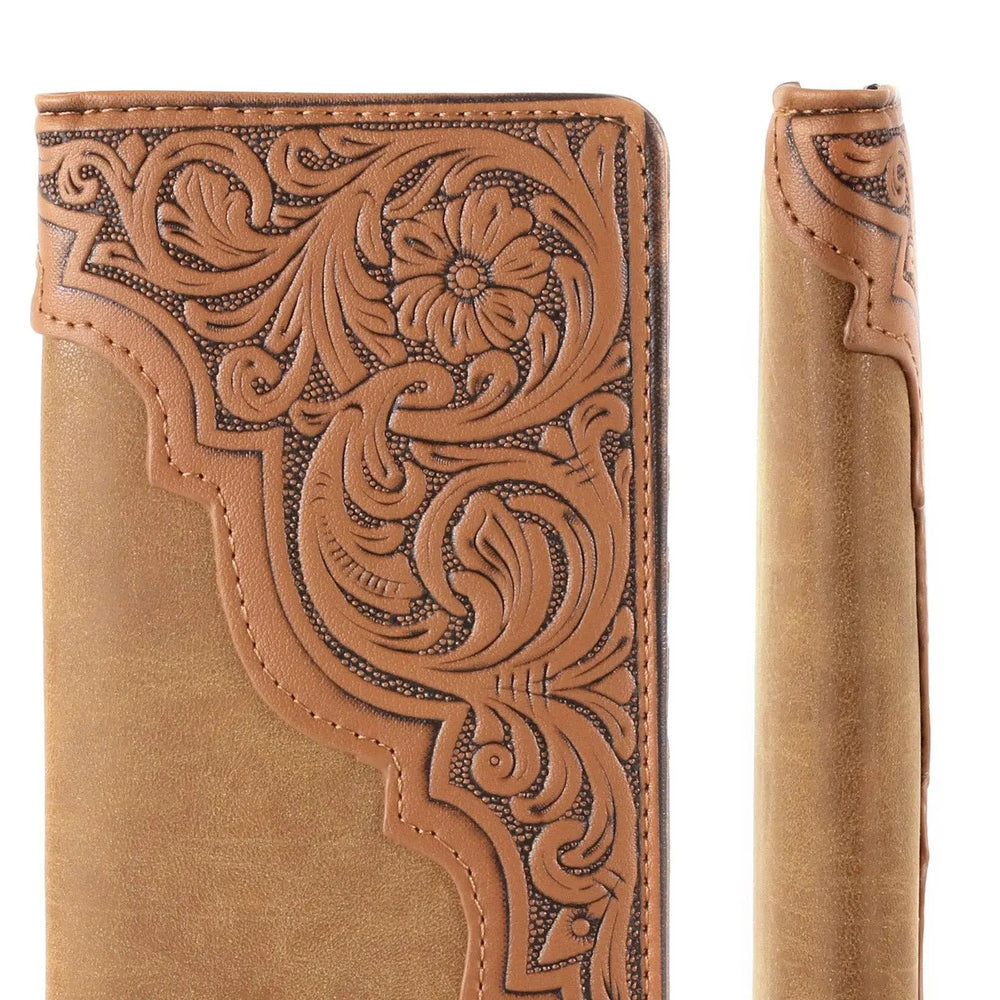 MW - 613 Embossed Floral Men's Bifold Long PU Leather Wallet - LECCE