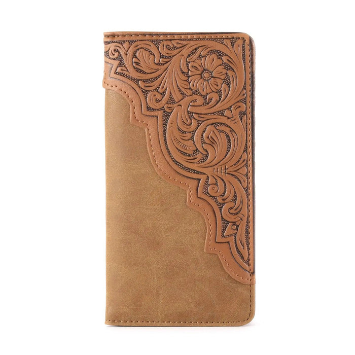 MW - 613 Embossed Floral Men's Bifold Long PU Leather Wallet - LECCE