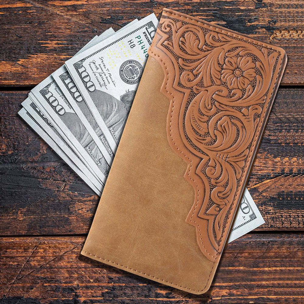 MW - 613 Embossed Floral Men's Bifold Long PU Leather Wallet - LECCE