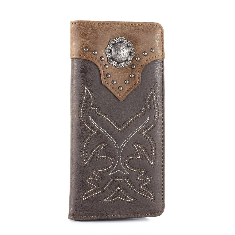 MW - 614 Embroidered Boot Scroll Men's Bifold Long PU Leather Wallet - LECCE