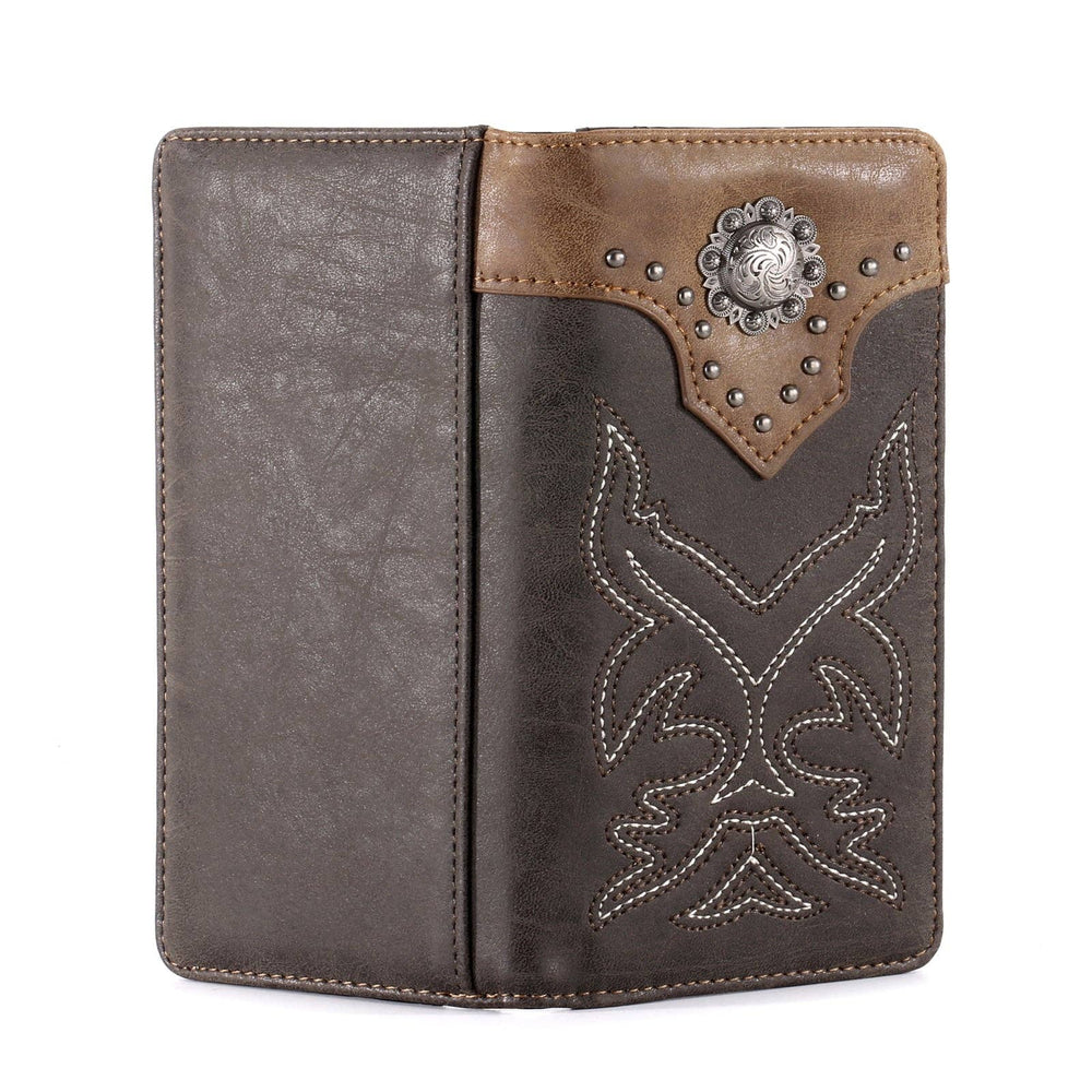 MW - 614 Embroidered Boot Scroll Men's Bifold Long PU Leather Wallet - LECCE