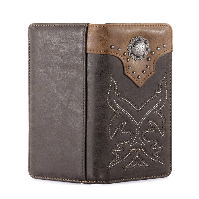 MW - 614 Embroidered Boot Scroll Men's Bifold Long PU Leather Wallet - LECCE