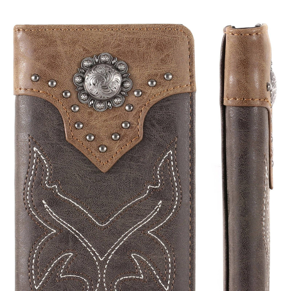 MW - 614 Embroidered Boot Scroll Men's Bifold Long PU Leather Wallet - LECCE