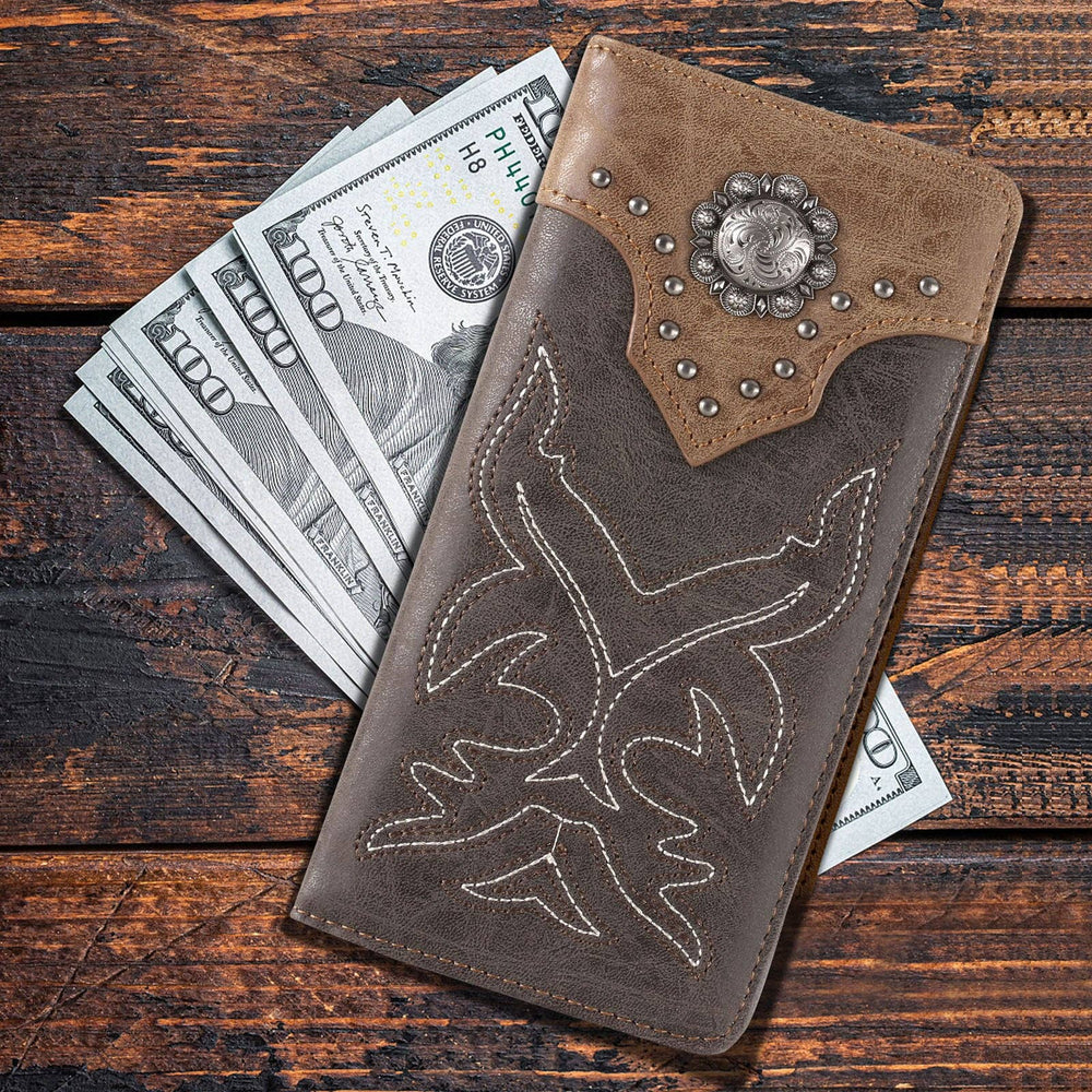 MW - 614 Embroidered Boot Scroll Men's Bifold Long PU Leather Wallet - LECCE
