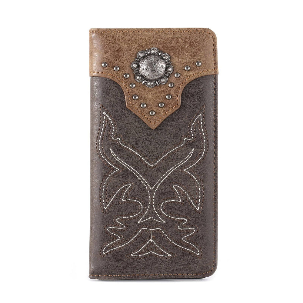 MW - 614 Embroidered Boot Scroll Men's Bifold Long PU Leather Wallet - LECCE