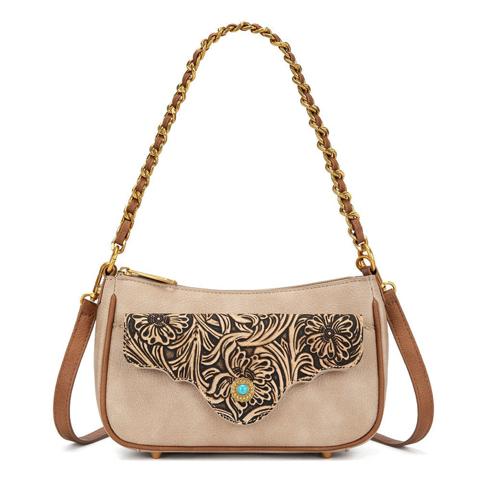 Montana West Tooled Floral Crossbody - Tan