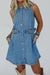 Myosotis Western Belt Button Down Sleeveless Denim mini Dress - LECCE