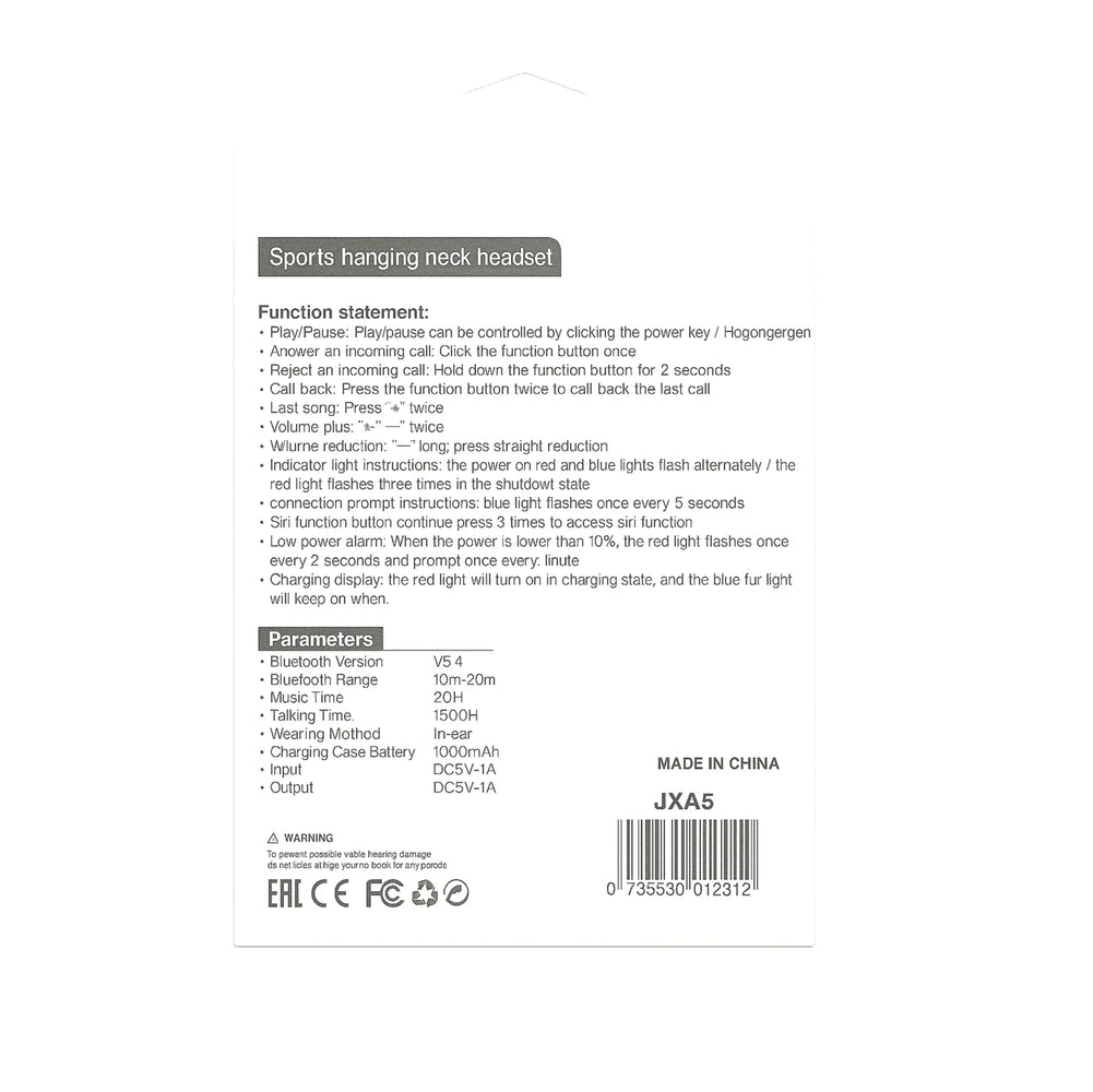 Neck Band Wireless Gym Airpods JXA5 - LECCE