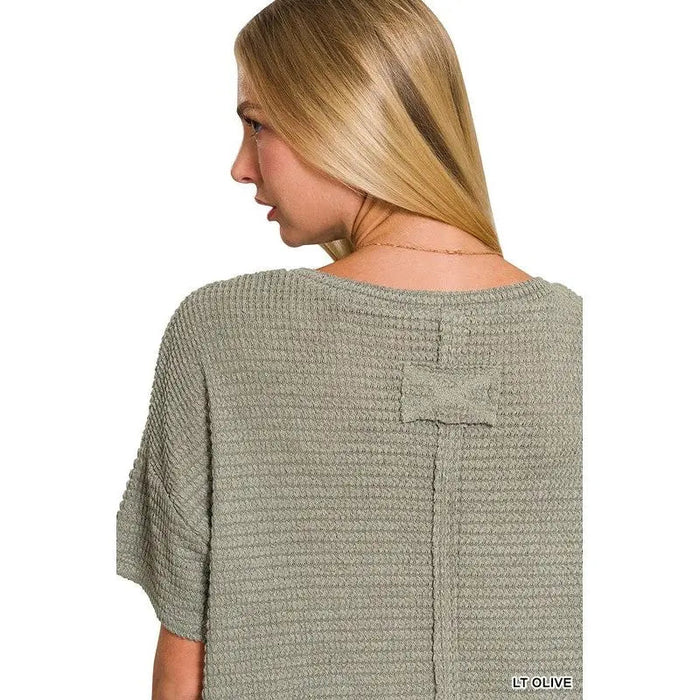 Neutral Drop Shoulder Short Sleeve Jacquard Top - LECCE