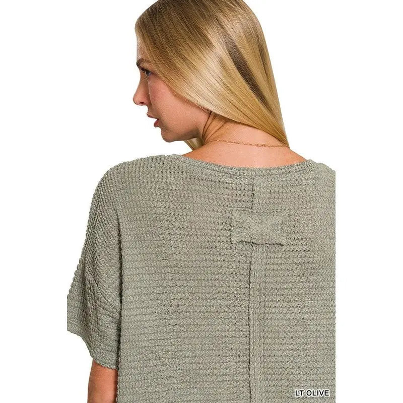 Neutral Drop Shoulder Short Sleeve Jacquard Top - LECCE